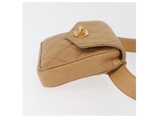 CHANEL Marsupio Matelasse in Pelle Caviar Beige Oro CC Auth BA12986V D'oro - vista 3