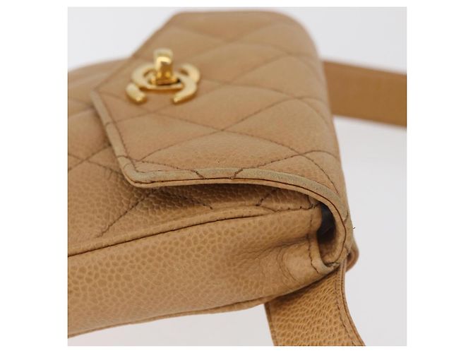 CHANEL Marsupio Matelasse in Pelle Caviar Beige Oro CC Auth BA12986V D'oro - vista 4