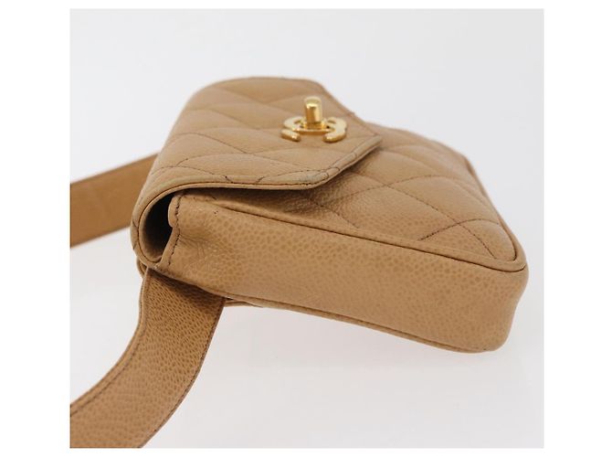 CHANEL Marsupio Matelasse in Pelle Caviar Beige Oro CC Auth BA12986V D'oro - vista 5