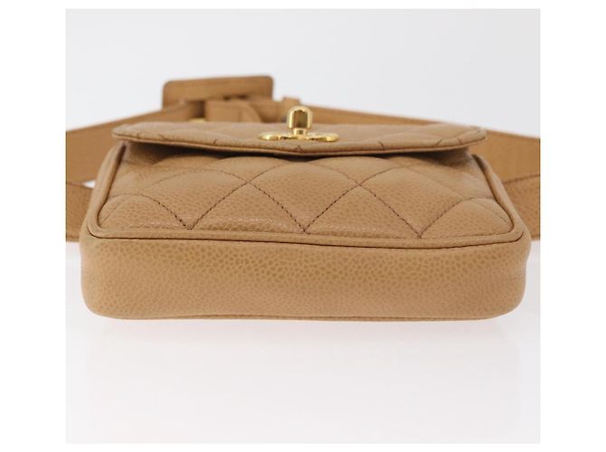 CHANEL Marsupio Matelasse in Pelle Caviar Beige Oro CC Auth BA12986V D'oro - vista 6