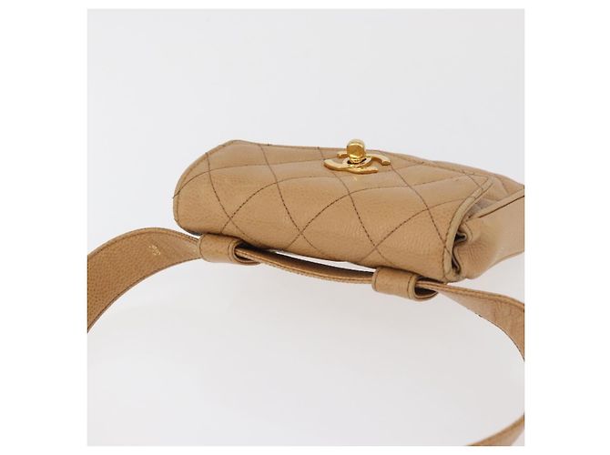 CHANEL Marsupio Matelasse in Pelle Caviar Beige Oro CC Auth BA12986V D'oro - vista 7