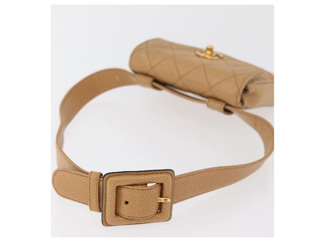 CHANEL Marsupio Matelasse in Pelle Caviar Beige Oro CC Auth BA12986V D'oro - vista 8