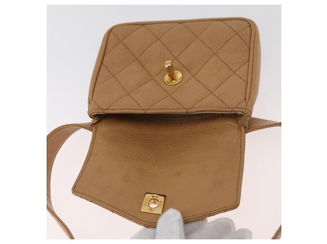 CHANEL Marsupio Matelasse in Pelle Caviar Beige Oro CC Auth BA12986V D'oro - vista 9