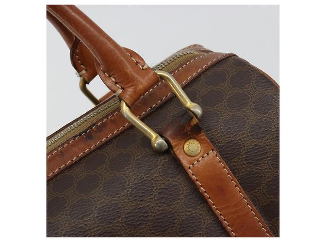 Céline Borsa Boston CELINE Macadam Canvas PVC Pelle Marrone Oro Auth BA13029 D'oro - vista 10