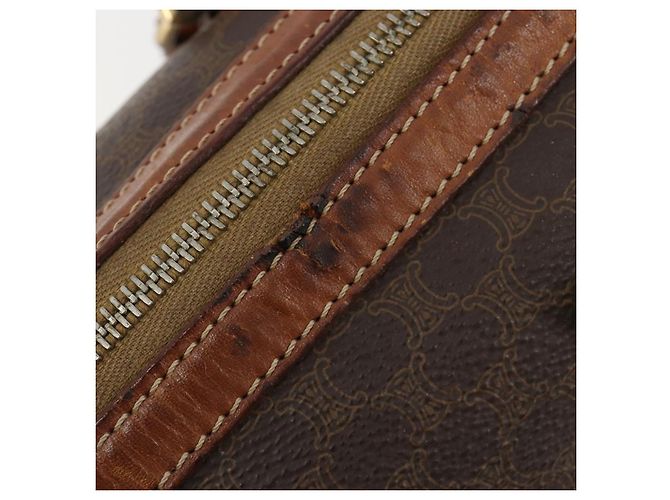 Céline Borsa Boston CELINE Macadam Canvas PVC Pelle Marrone Oro Auth BA13029 D'oro - vista 11