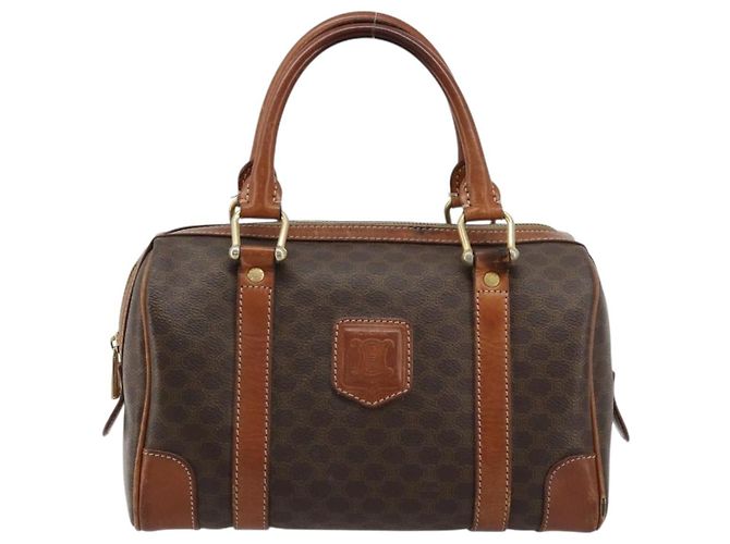 Céline Borsa Boston CELINE Macadam Canvas PVC Pelle Marrone Oro Auth BA13029 D'oro - vista 13