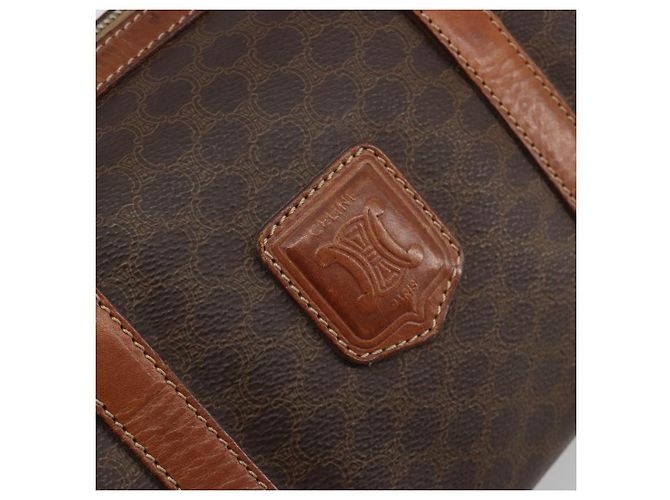 Céline Borsa Boston CELINE Macadam Canvas PVC Pelle Marrone Oro Auth BA13029 D'oro - vista 18