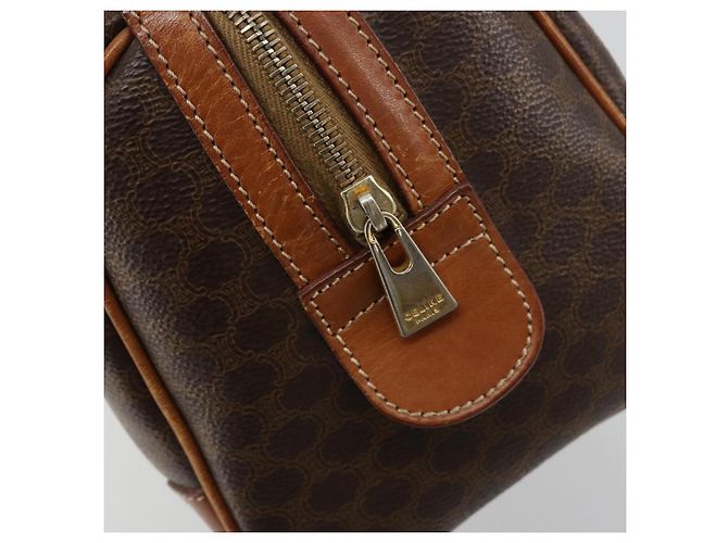 Céline Borsa Boston CELINE Macadam Canvas PVC Pelle Marrone Oro Auth BA13029 D'oro - vista 19