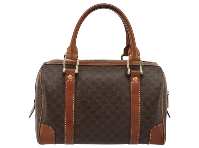 Céline Borsa Boston CELINE Macadam Canvas PVC Pelle Marrone Oro Auth BA13029 D'oro - vista 2
