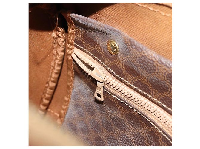 Céline Borsa Boston CELINE Macadam Canvas PVC Pelle Marrone Oro Auth BA13029 D'oro - vista 22