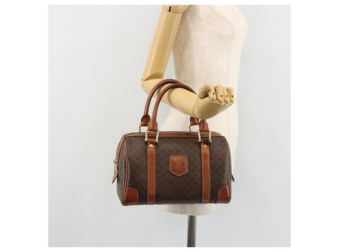 Céline Borsa Boston CELINE Macadam Canvas PVC Pelle Marrone Oro Auth BA13029 D'oro - vista 24