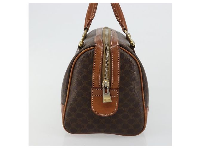 Céline Borsa Boston CELINE Macadam Canvas PVC Pelle Marrone Oro Auth BA13029 D'oro - vista 3