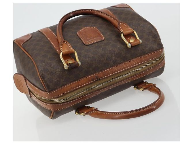 Céline Borsa Boston CELINE Macadam Canvas PVC Pelle Marrone Oro Auth BA13029 D'oro - vista 6