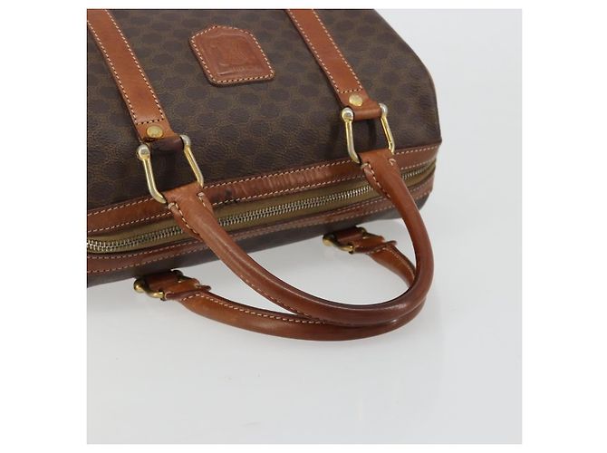 Céline Borsa Boston CELINE Macadam Canvas PVC Pelle Marrone Oro Auth BA13029 D'oro - vista 7