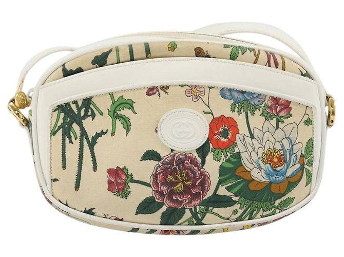 Borsa a Spalla GUCCI Flora PVC Bianco Oro 007 113 0115 Auth 182472 D'oro - vista 13