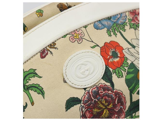 Borsa a Spalla GUCCI Flora PVC Bianco Oro 007 113 0115 Auth 182472 D'oro - vista 17