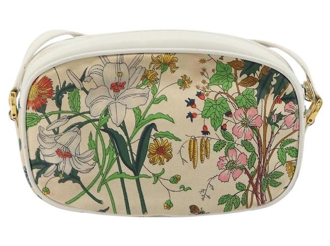 Borsa a Spalla GUCCI Flora PVC Bianco Oro 007 113 0115 Auth 182472 D'oro - vista 2