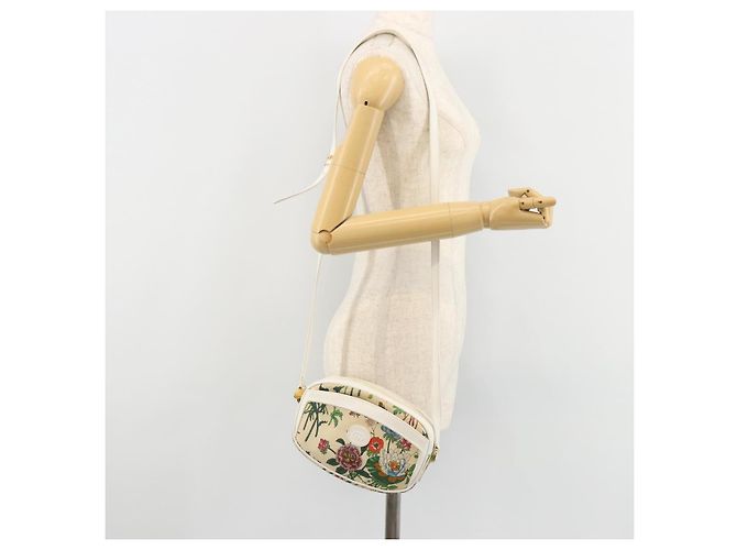 Borsa a Spalla GUCCI Flora PVC Bianco Oro 007 113 0115 Auth 182472 D'oro - vista 24
