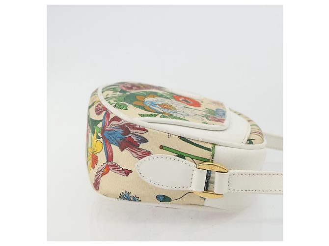 Borsa a Spalla GUCCI Flora PVC Bianco Oro 007 113 0115 Auth 182472 D'oro - vista 3