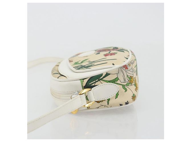 Borsa a Spalla GUCCI Flora PVC Bianco Oro 007 113 0115 Auth 182472 D'oro - vista 4