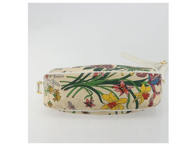 Borsa a Spalla GUCCI Flora PVC Bianco Oro 007 113 0115 Auth 182472 D'oro - vista 5