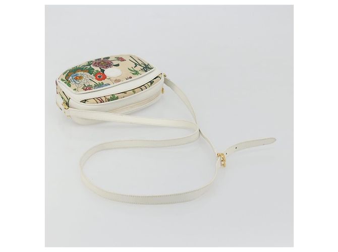 Borsa a Spalla GUCCI Flora PVC Bianco Oro 007 113 0115 Auth 182472 D'oro - vista 7