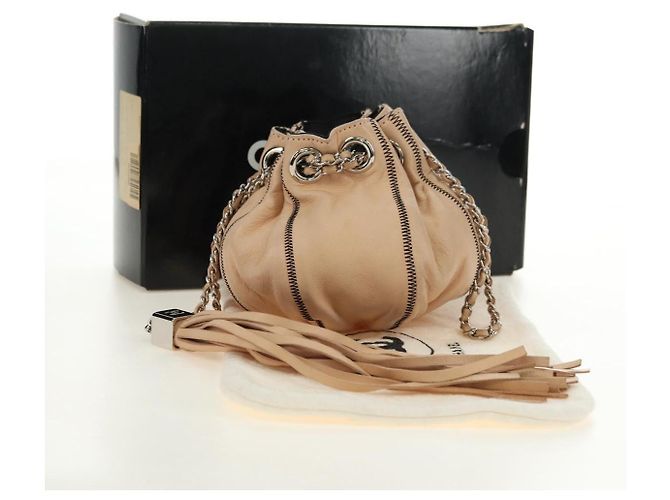 Borsa a mano CHANEL Chain Purse in pelle di agnello beige argento CC Auth bs35366V - vista 12
