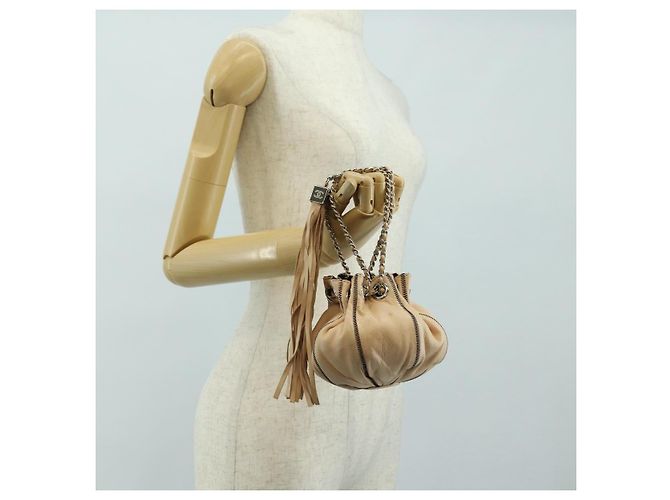 Borsa a mano CHANEL Chain Purse in pelle di agnello beige argento CC Auth bs35366V - vista 23