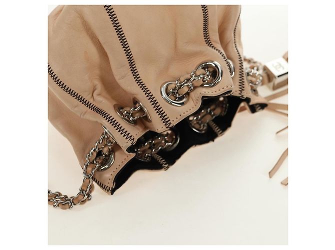 Borsa a mano CHANEL Chain Purse in pelle di agnello beige argento CC Auth bs35366V - vista 7