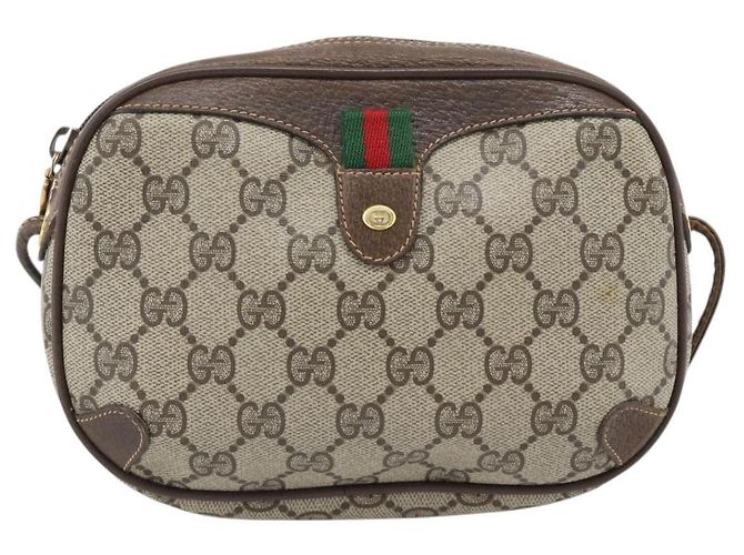Borsa GUCCI GG Supreme Web Sherry Line in PVC Beige Oro 156 02 066 Auth 182402 D'oro - vista 13