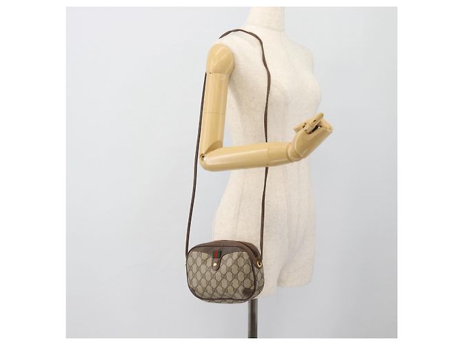 Borsa GUCCI GG Supreme Web Sherry Line in PVC Beige Oro 156 02 066 Auth 182402 D'oro - vista 20