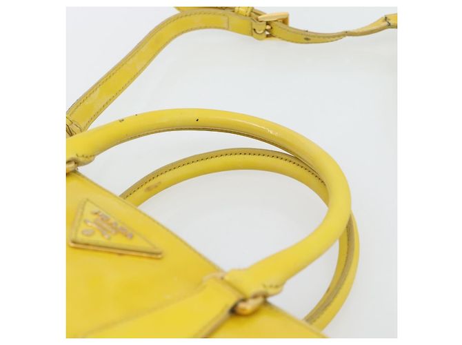 Borsa PRADA Galleria in pelle vernice 2way Yellow Gold Auth 181712 D'oro Giallo - vista 14