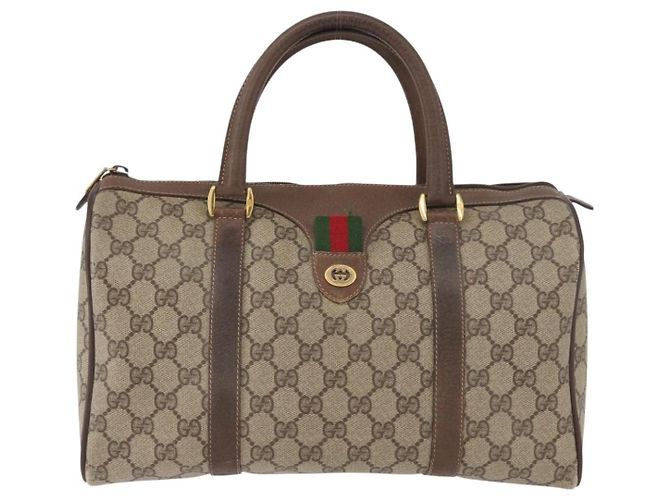 Sac à main GUCCI GG Supreme Web Sherry Line PVC Beige Or 40 02 007 Auth 180185 Doré - vue 13