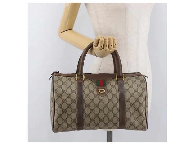 Sac à main GUCCI GG Supreme Web Sherry Line PVC Beige Or 40 02 007 Auth 180185 Doré - vue 23