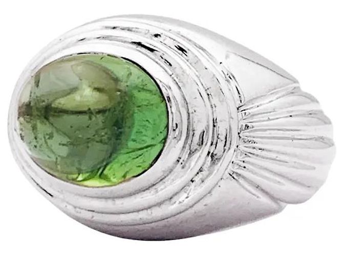 Anello Boucheron, "Jaïpur", oro bianco e tormalina verde. - vista 3