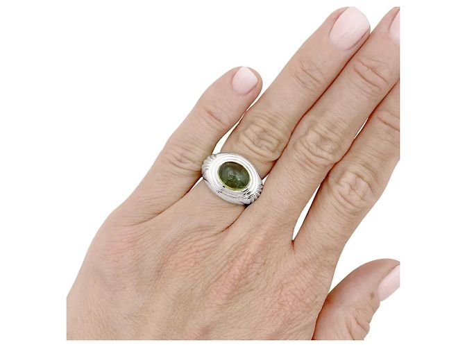 Anello Boucheron, "Jaïpur", oro bianco e tormalina verde. - vista 5