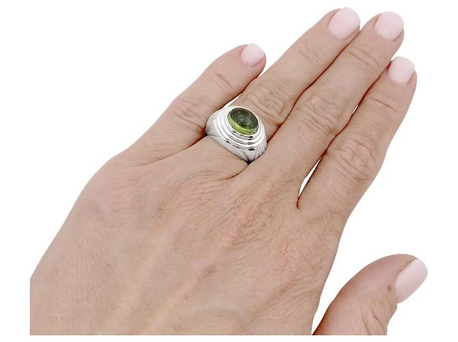 Anello Boucheron, "Jaïpur", oro bianco e tormalina verde. - vista 6