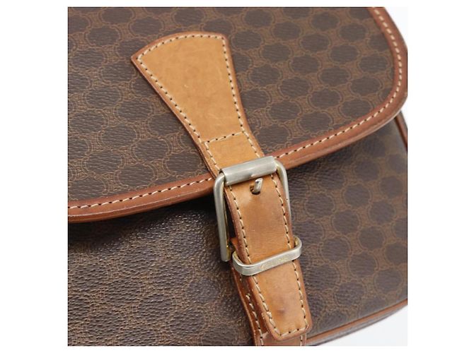 Céline Borsa a Spalla CELINE Macadam Canvas PVC Pelle Marrone Oro Auth 181854 D'oro - vista 10