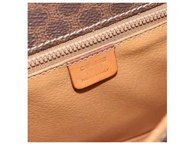 Céline Borsa a Spalla CELINE Macadam Canvas PVC Pelle Marrone Oro Auth 181854 D'oro - vista 12