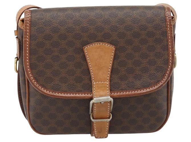 Céline Borsa a Spalla CELINE Macadam Canvas PVC Pelle Marrone Oro Auth 181854 D'oro - vista 13