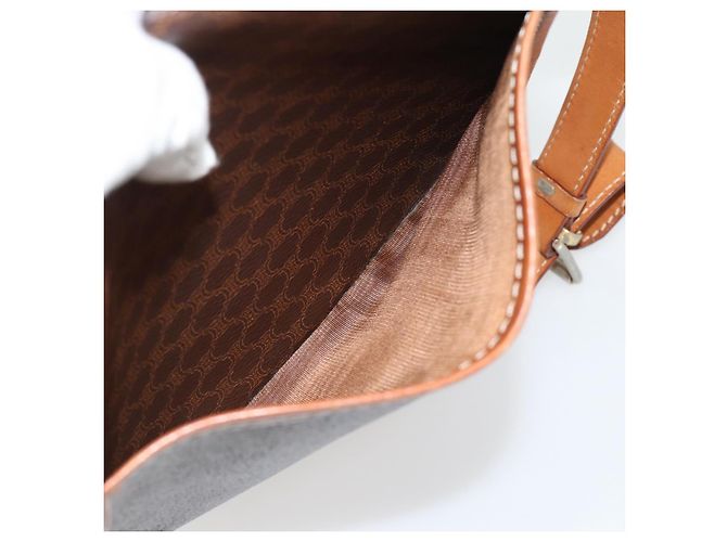 Céline Borsa a Spalla CELINE Macadam Canvas PVC Pelle Marrone Oro Auth 181854 D'oro - vista 23