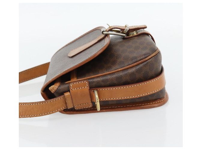 Céline Borsa a Spalla CELINE Macadam Canvas PVC Pelle Marrone Oro Auth 181854 D'oro - vista 3