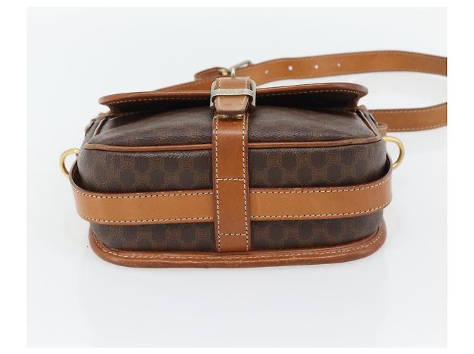 Céline Borsa a Spalla CELINE Macadam Canvas PVC Pelle Marrone Oro Auth 181854 D'oro - vista 5
