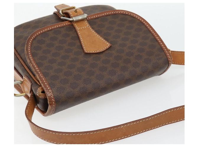 Céline Borsa a Spalla CELINE Macadam Canvas PVC Pelle Marrone Oro Auth 181854 D'oro - vista 6