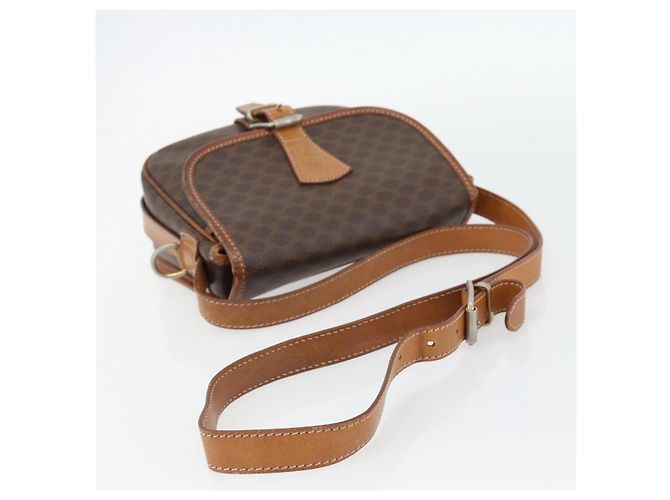 Céline Borsa a Spalla CELINE Macadam Canvas PVC Pelle Marrone Oro Auth 181854 D'oro - vista 7