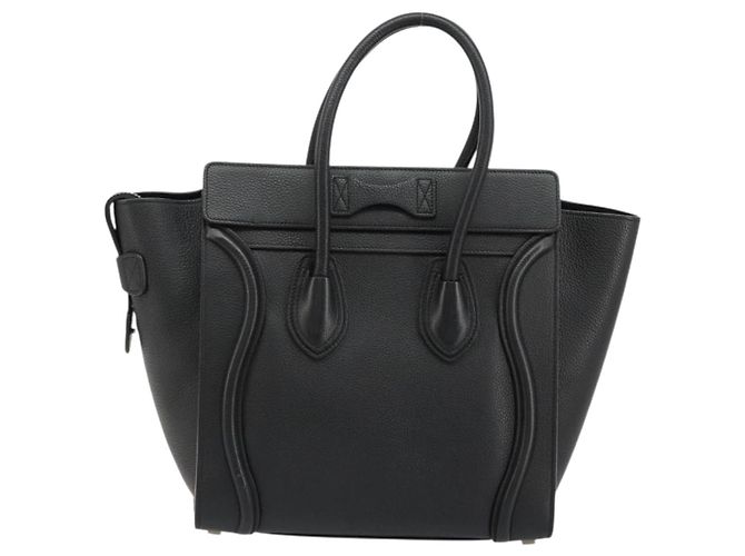 Céline CELINE Luggage Micro Shopper Handtasche aus Leder Schwarz Silber Authentisch 181819SAM - Ansicht 2