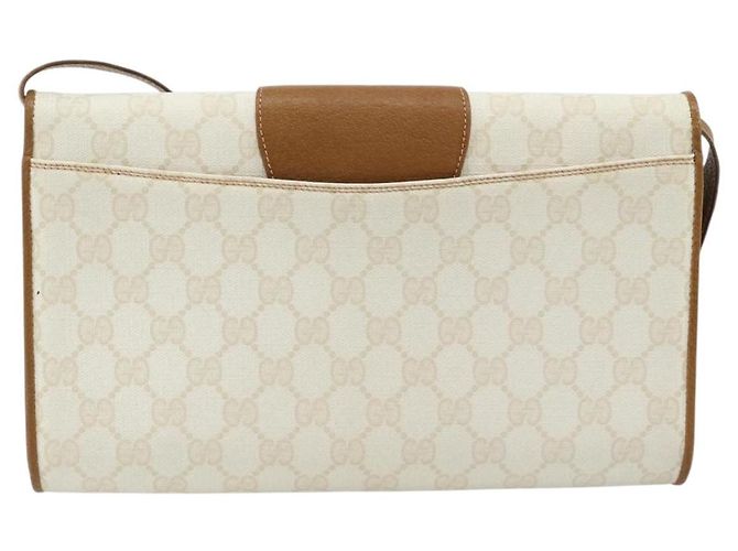 Bolsa de Ombro GUCCI GG Supreme PVC Branco Ouro 904 02 050 Auth 182377 Dourado - vista 2