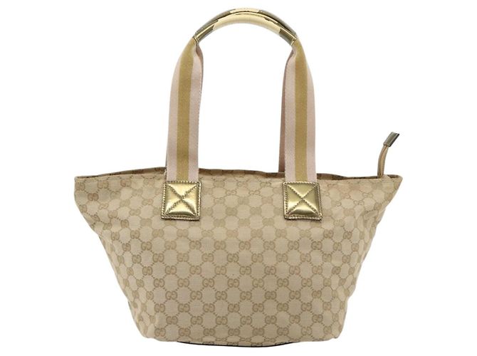Borsa Tote GUCCI GG Canvas Sherry Line Beige Oro 131230 Auth 182529 D'oro - vista 2
