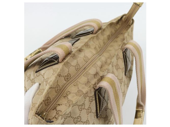 Borsa Tote GUCCI GG Canvas Sherry Line Beige Oro 131230 Auth 182529 D'oro - vista 6