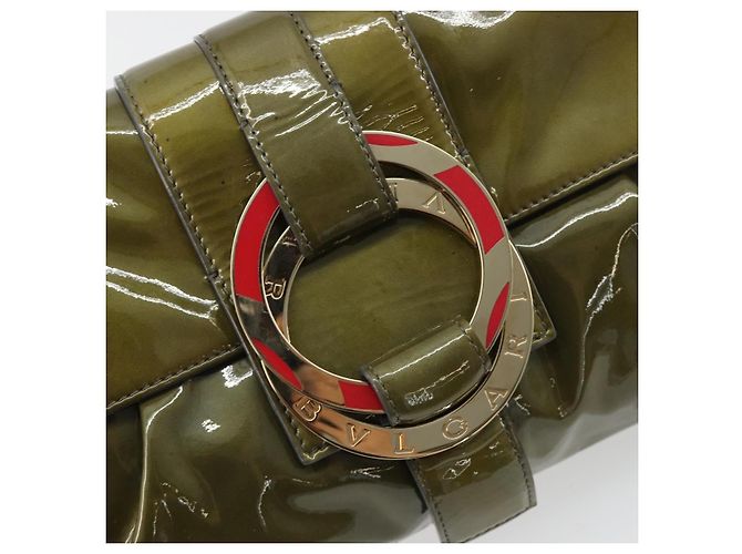 Bulgari Borsa a tracolla BVLGARI in pelle vernice Verde Oro Auth 181670A D'oro - vista 18